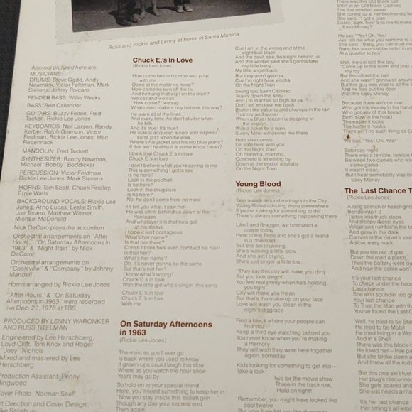 Ricky Lee Jones Vintage Vinyl record 1978 1979 - Picture 3 of 5